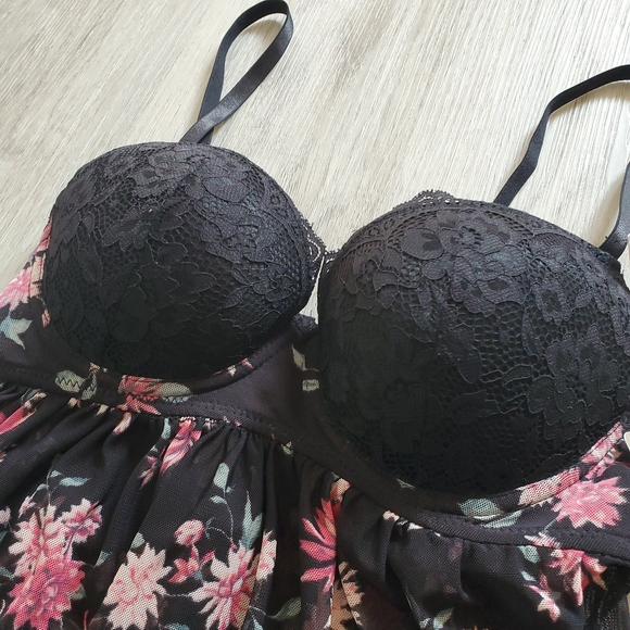 2/$50 - L - NWT - Black Floral Babydoll Lingerie - Marilyn Monroe - Picture 2 of 9